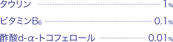 タウリン・・・1%　ビタミンB6・・・0.1%　酢酸d-α-トコフェロール・・・0.01%
