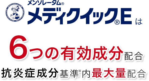 メンソレータム®メディクイック®Eは ６つの有効成分配合　抗炎症成分基準※内最大量配合