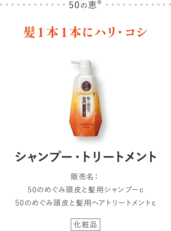 50の恵® 髪1本1本にハリ・コシ シャンプー・トリートメント 販売名：50のめぐみ頭皮と髪用シャンプーc 50のめぐみ頭皮と髪用ヘアトリートメントc