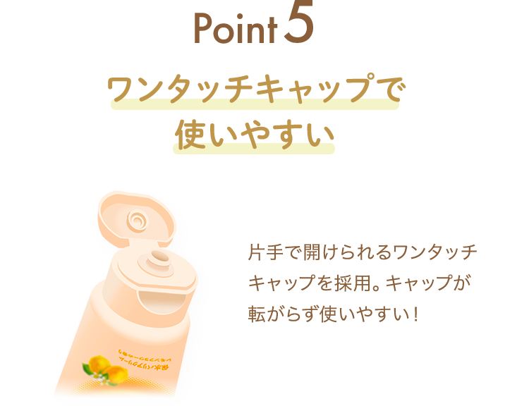 Point 5 使いやすい ワンタッチキャップで